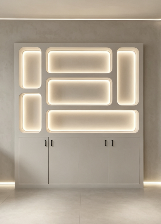 Skoll Cosmetic Display Cabinet, Modern LED Lit Beauty Salon White Cabinet