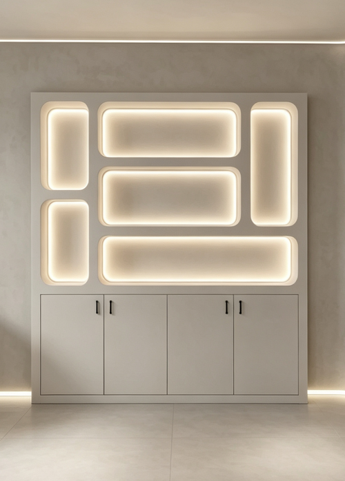 Skoll Cosmetic Display Cabinet, Modern LED Lit Beauty Salon White Cabinet
