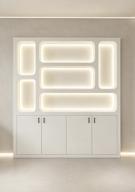 Skoll Cosmetic Display Cabinet, Modern LED Lit Beauty Salon White Cabinet