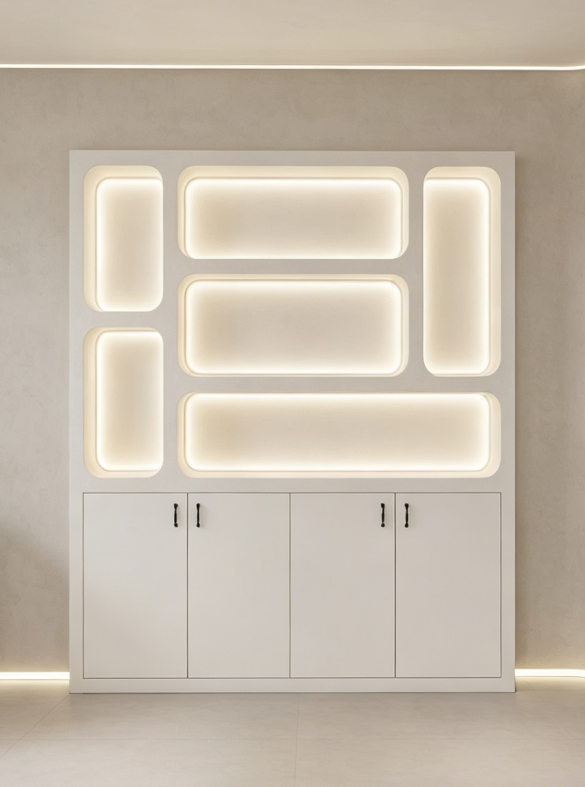 Skoll Cosmetic Display Cabinet, Modern LED Lit Beauty Salon White Cabinet