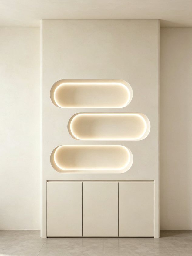 Hati LED Cosmetic Display Cabinet, Arched Open‑Shelf Beauty Salon Cabinet