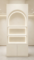 Hati LED Cosmetic Display Cabinet, Arched Open‑Shelf Beauty Salon Cabinet
