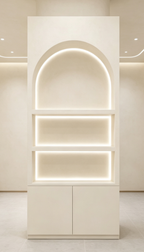 Hati LED Cosmetic Display Cabinet, Arched Open‑Shelf Beauty Salon Cabinet