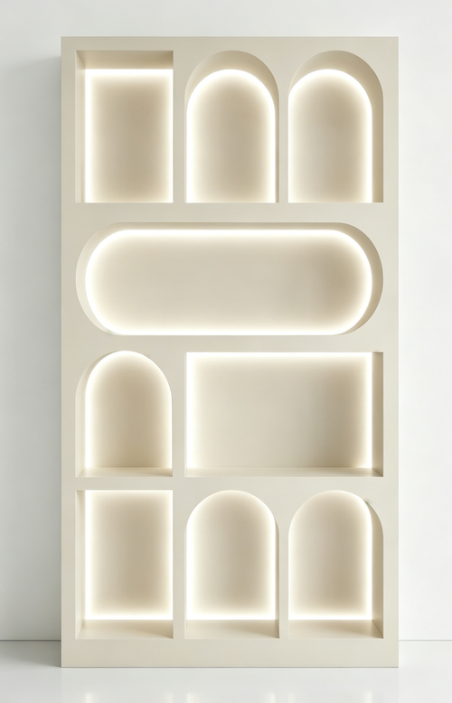 Aesir Cosmetic Grid Display Cabinet, French Cream‑Style Matte Gloss Cabinet