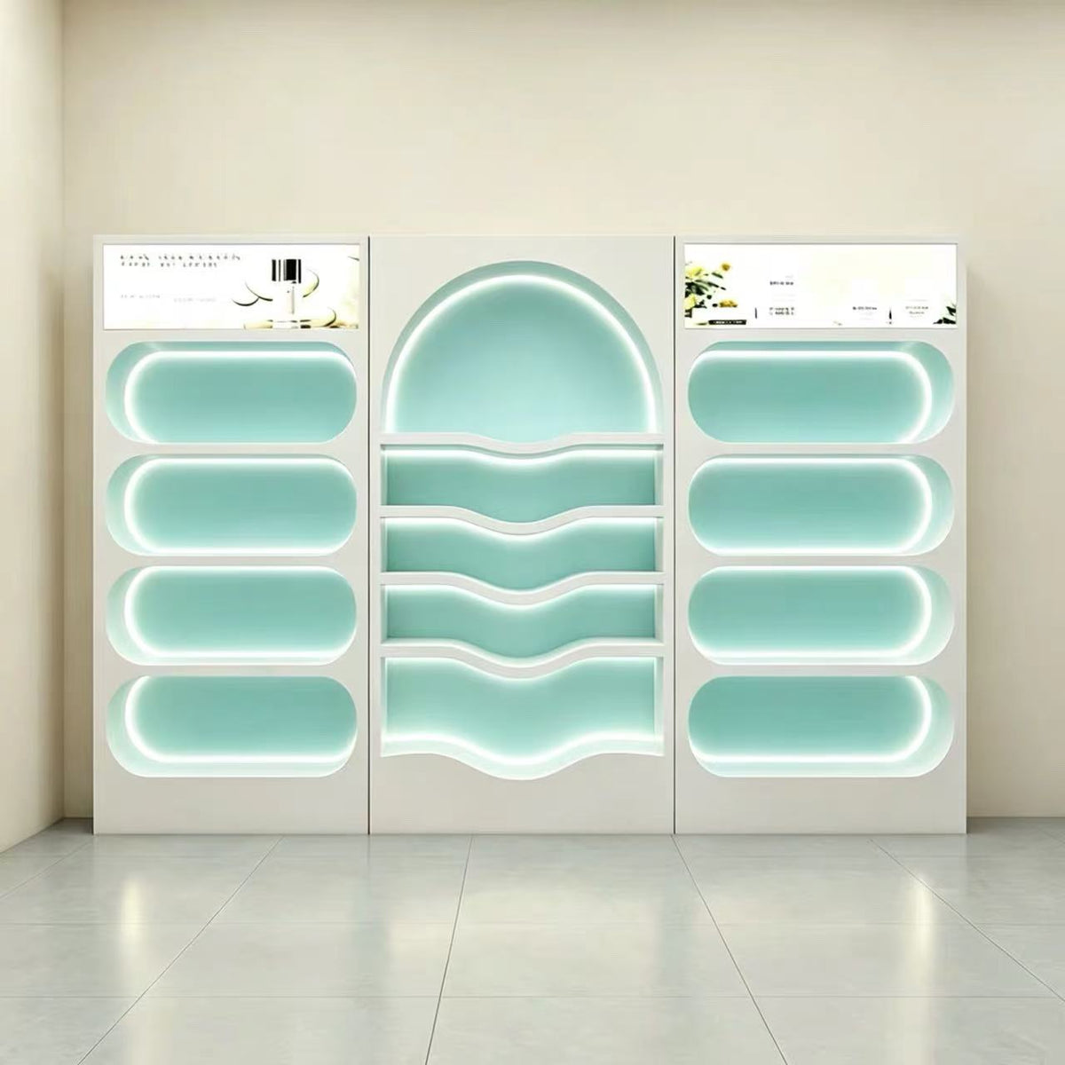 Dokka LED Lighted Beauty Salon Wall Display Cabinet Skincare Retail Wall Shelf