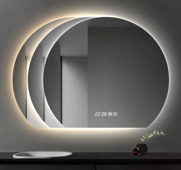 Angrboda Irregular Round LED Bathroom Mirror 3 Color adjustable Anti-Fog Vanity Mirror
