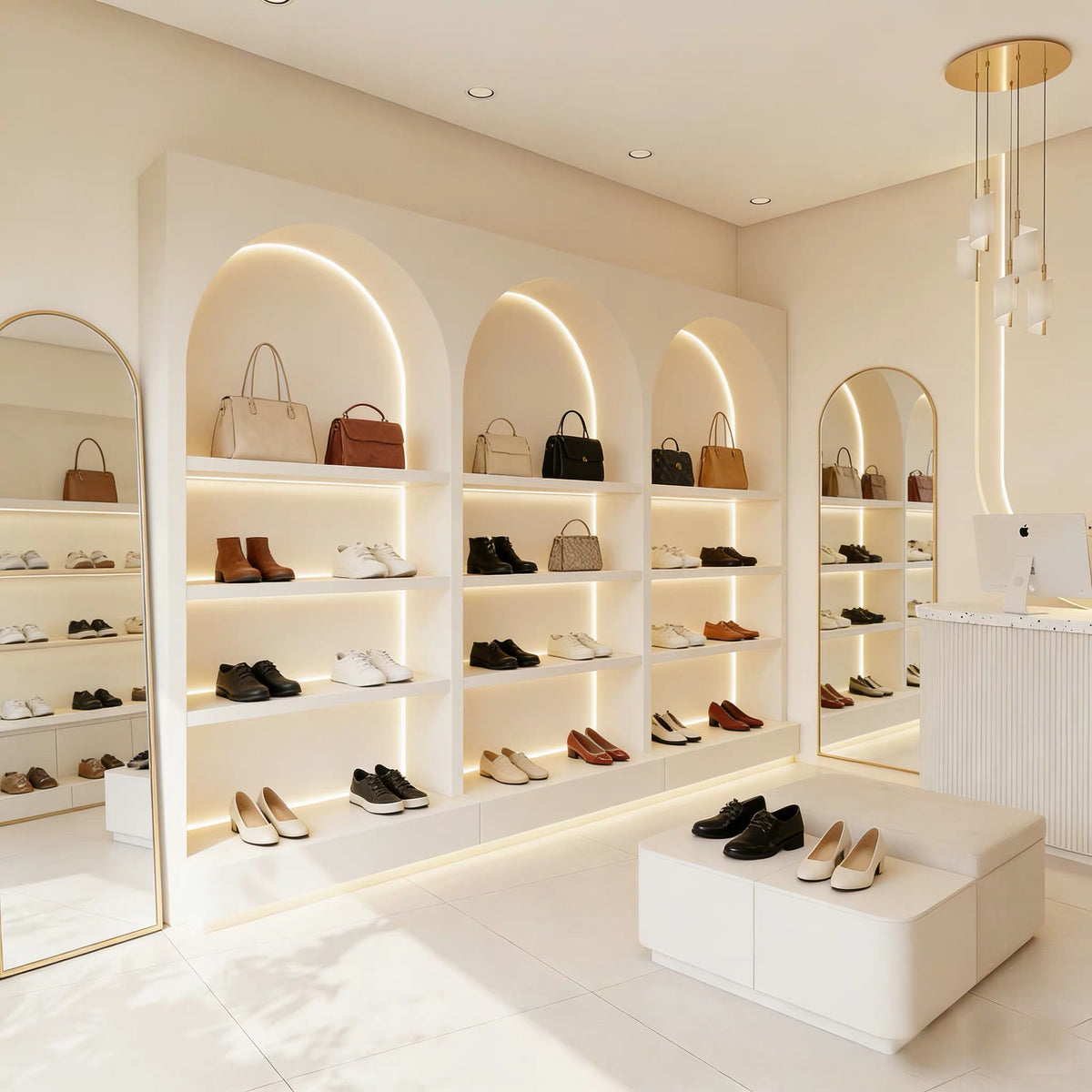 Hati LED Cosmetic Display Cabinet, Arched Open‑Shelf Beauty Salon Cabinet