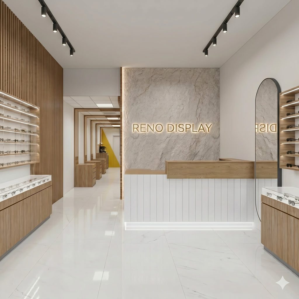 Iron A Customizable Grooved Reception Desk for Optical Store