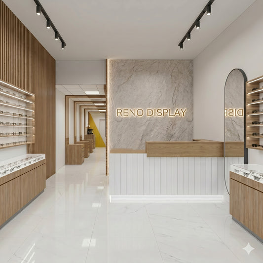 Iron A Grooved Panel Reception Desk for Optical Store
