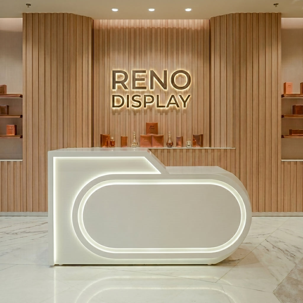 Raven Customizable Curved LED Reception Desk for Salon & Boutique