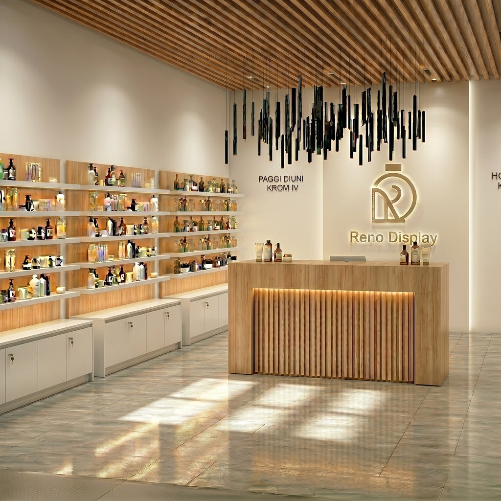 Asgard Wood Slat Reception Desk with LED Lighting | Retail Counter