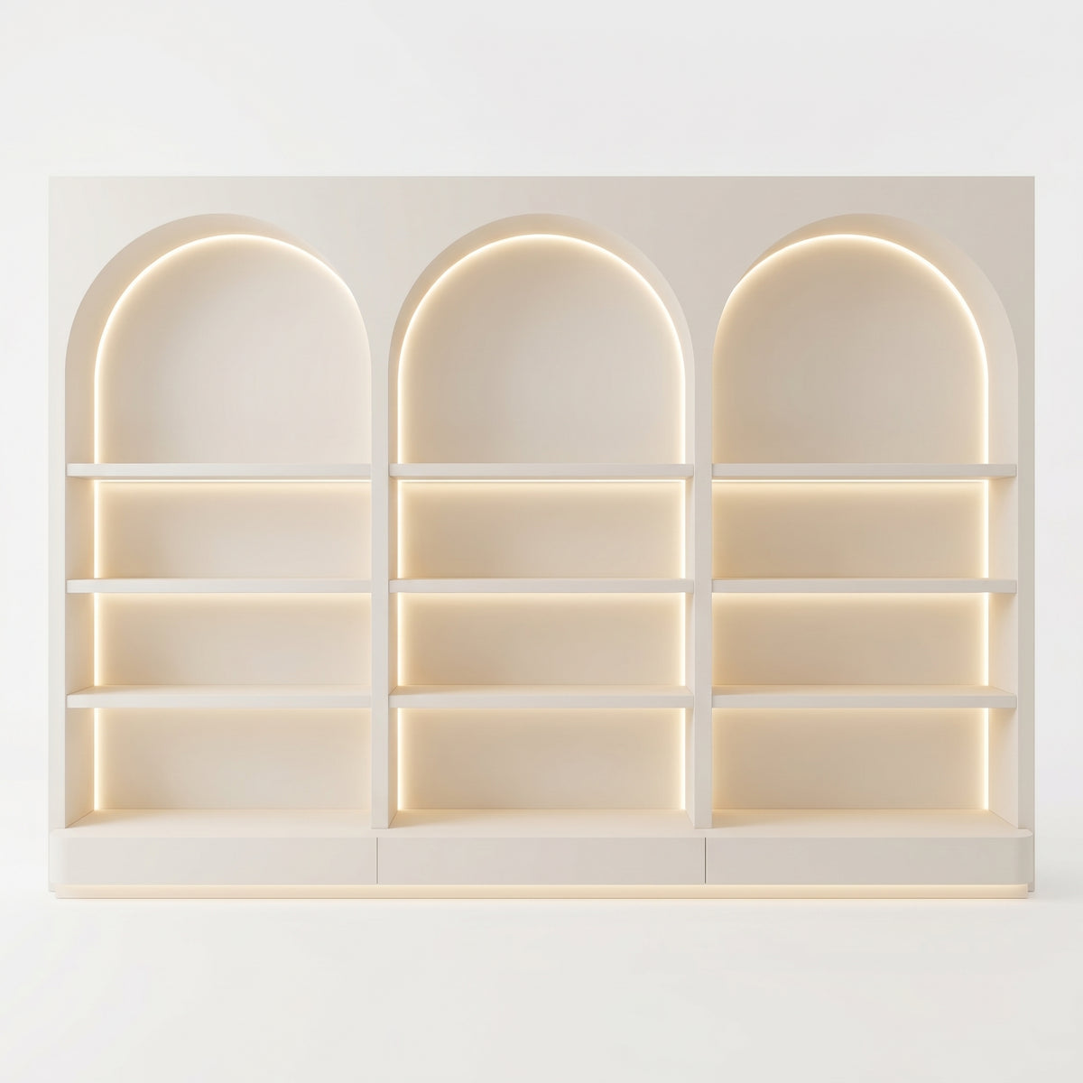 Hati LED Cosmetic Display Cabinet, Arched Open‑Shelf Beauty Salon Cabinet