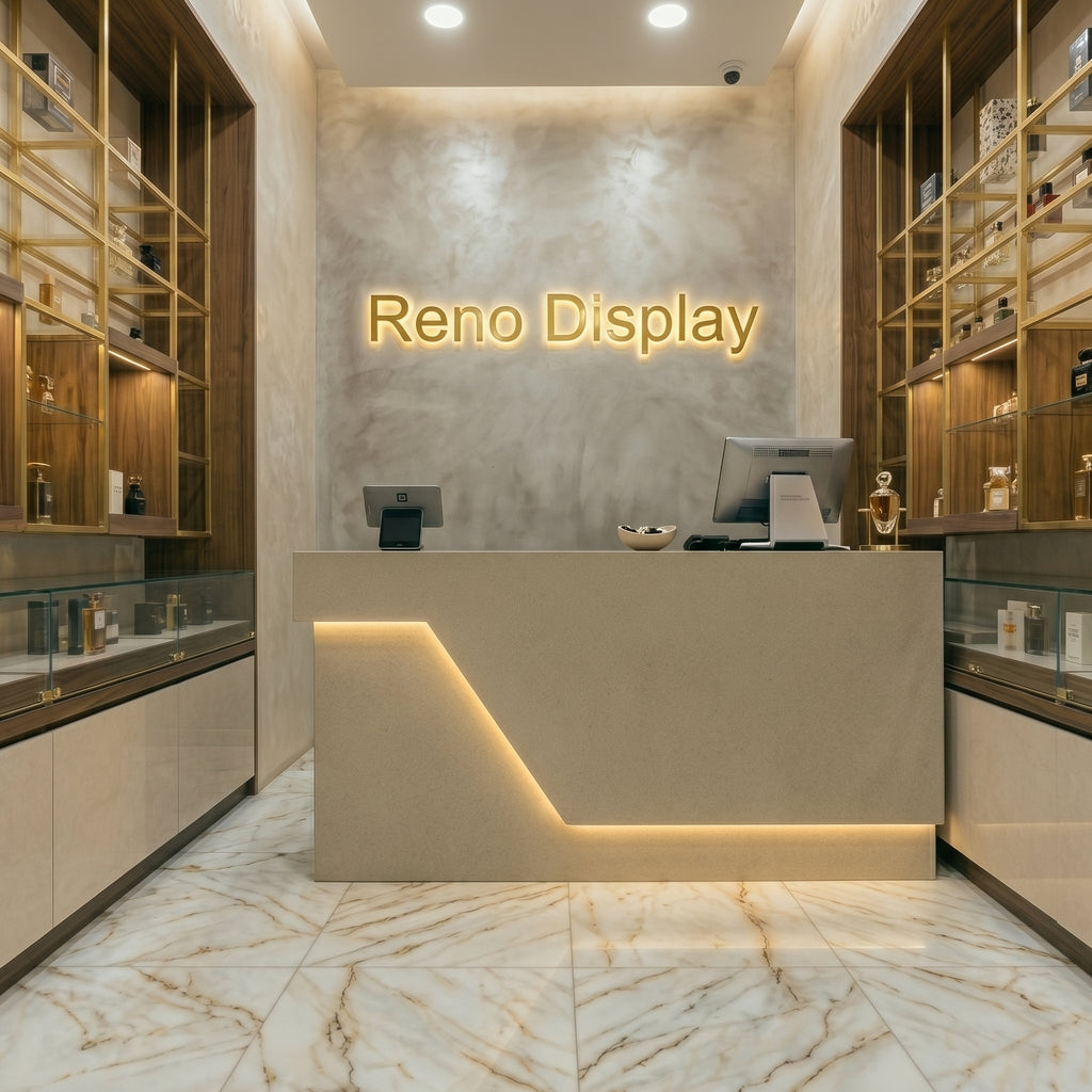 Vana Marble Reception Desk with LED Accent | Custom Retail Counter