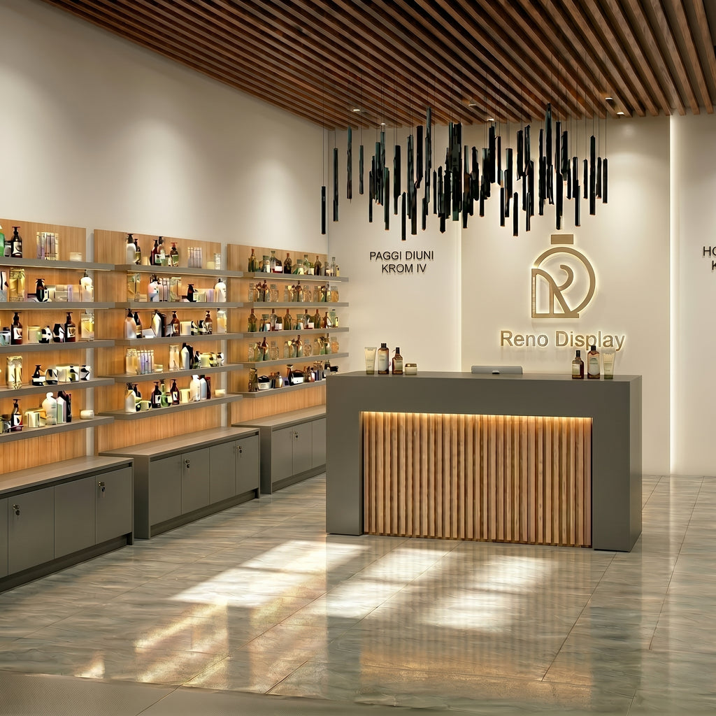 Asgard Wood Slat Reception Desk with LED Lighting | Retail Counter