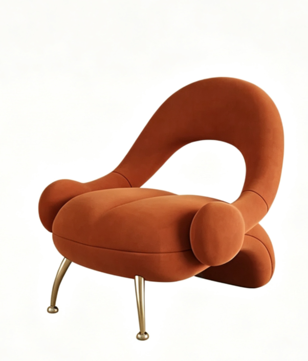 Draugr Curved Velvet Accent Chair, Beauty Salon Guest Waiting Sofa