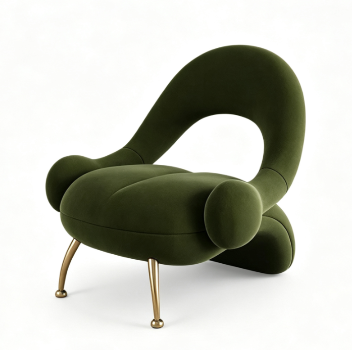 Draugr Curved Velvet Accent Chair, Beauty Salon Guest Waiting Sofa