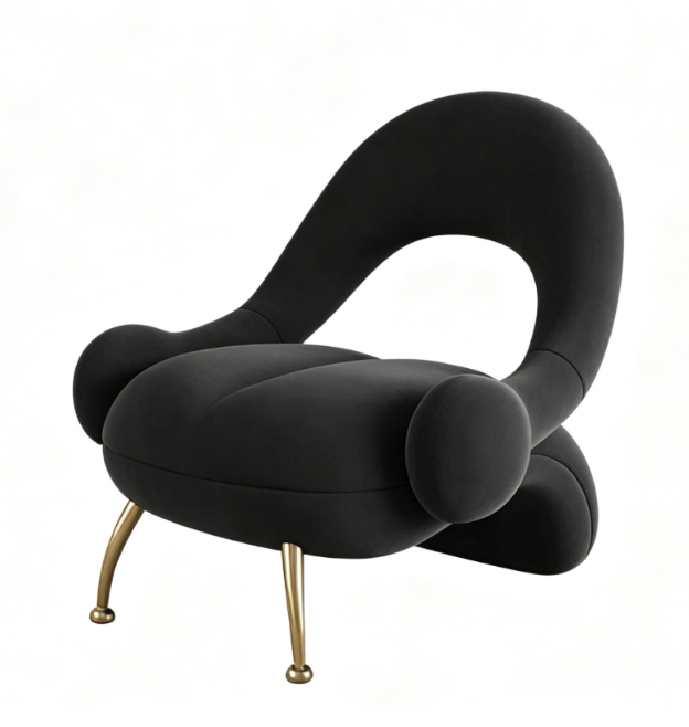 Draugr Curved Velvet Accent Chair, Beauty Salon Guest Waiting Sofa