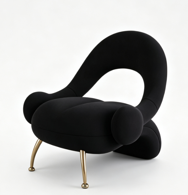 Draugr Curved Velvet Accent Chair, Beauty Salon Guest Waiting Sofa