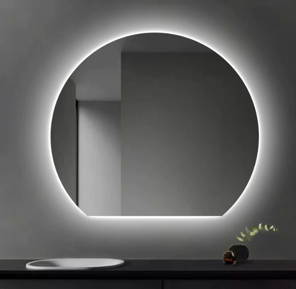 Angrboda Irregular Round LED Bathroom Mirror 3 Color adjustable Anti-Fog Vanity Mirror