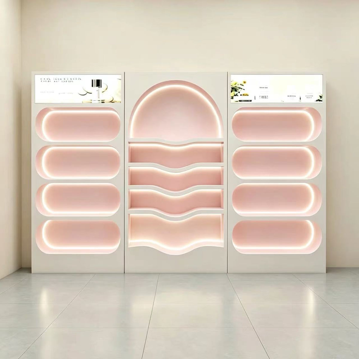 Dokka LED Lighted Beauty Salon Wall Display Cabinet Skincare Retail Wall Shelf