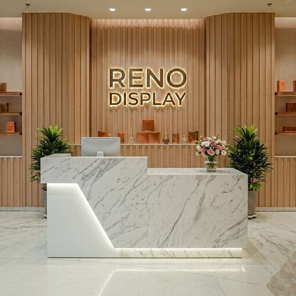 Vana Marble Reception Desk with LED Accent | Custom Retail Counter